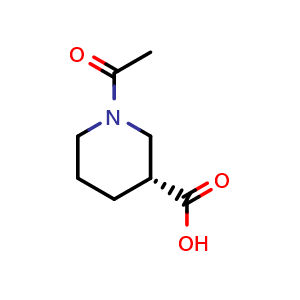 Chemical structure of (3R)-1-Acetylpiperidine-3-carboxylic acid , CAS 712270-39-8, AChemBlock L21469