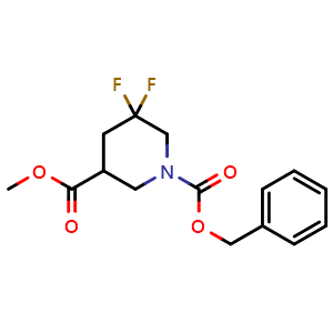 Chemical structure of 1-Benzyl 3-methyl 5,5-difluoropiperidine-1,3-dicarboxylate , CAS 1356338-60-7, AChemBlock L21558