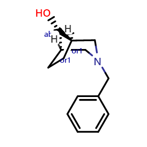 Chemical structure of anti-3-benzyl-3-azabicyclo[3.2.1]octan-8-ol , CAS 522608-86-2, AChemBlock L21613
