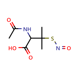 Chemical structure of 2-Acetamido-3-methyl-3-(nitrososulfanyl)butanoic acid , CAS 67776-06-1, AChemBlock L21630