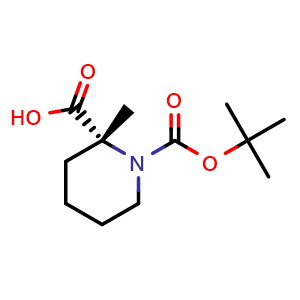 Chemical structure of (2R)-1-[(tert-Butoxy)carbonyl]-2-methylpiperidine-2-carboxylic acid , CAS 1415566-32-3, AChemBlock L21711