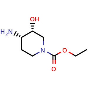 Chemical structure of Cis-4-amino-3-hydoxy-1-piperidinecarboxylic acid ethyl ester , CAS 84100-53-8, AChemBlock L21730