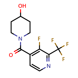 Chemical structure of 1-[3-Fluoro-2-(trifluoromethyl)pyridine-4-carbonyl]piperidin-4-ol , CAS 2126176-86-9, AChemBlock L21763