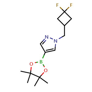 Chemical structure of 1-[(3,3-Difluorocyclobutyl)methyl]-4-(tetramethyl-1,3,2-dioxaborolan-2-yl)-1H-pyrazole , CAS 2101934-11-4, AChemBlock L21773