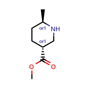 Chemical structure of rac-methyl (3R,6R)-6-methylpiperidine-3-carboxylate , CAS 1009376-87-7, AChemBlock L21795