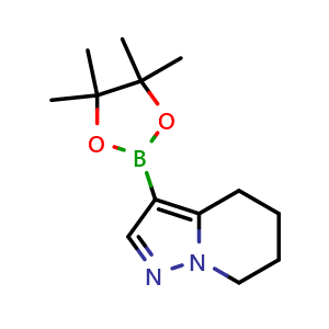 Chemical structure of 3-(Tetramethyl-1,3,2-dioxaborolan-2-yl)-4H,5H,6H,7H-pyrazolo[1,5-a]pyridine , CAS 1160614-73-2, AChemBlock L21852
