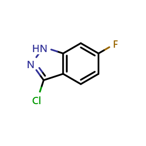 Chemical structure of 3-Chloro-6-fluoro-1H-indazole , CAS 1243360-12-4, AChemBlock L21927