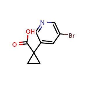 Chemical structure of 1-(5-Bromopyridin-3-yl)cyclopropane-1-carboxylic acid , CAS 1256038-40-0, AChemBlock L21935