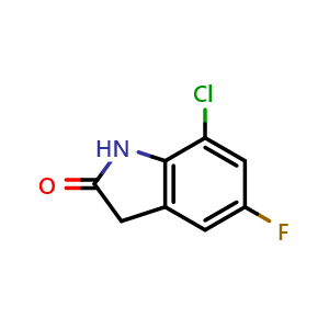 Chemical structure of 7-Chloro-5-fluoro-2,3-dihydro-1H-indol-2-one , CAS 1260892-91-8, AChemBlock L21945
