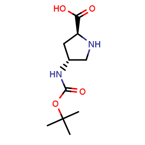 Chemical structure of (2S,4R)-4-{[(tert-Butoxy)carbonyl]amino}pyrrolidine-2-carboxylic acid , CAS 1279034-98-8, AChemBlock L21954