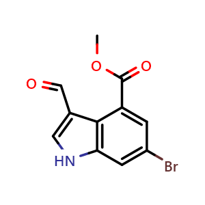 Chemical structure of Methyl 6-bromo-3-formyl-1H-indole-4-carboxylate , CAS 1353636-63-1, AChemBlock L21984