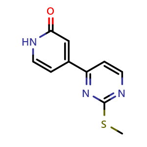 Chemical structure of 4-[2-(Methylsulfanyl)pyrimidin-4-yl]-1,2-dihydropyridin-2-one , CAS 1453851-57-4, AChemBlock L22072
