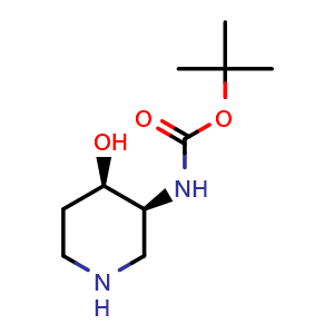 Chemical structure of tert-Butyl N-[(3S,4R)-4-hydroxypiperidin-3-yl]carbamate , CAS 1549812-73-8, AChemBlock L22099