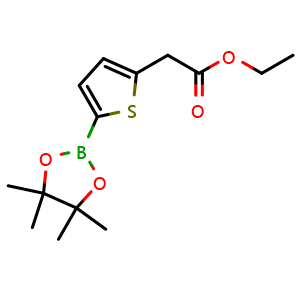 Chemical structure of ethyl 2-(5-(4,4,5,5-tetramethyl-1,3,2-dioxaborolan-2-yl)thiophen-2-yl)acetate , CAS 1620318-41-3, AChemBlock L22113