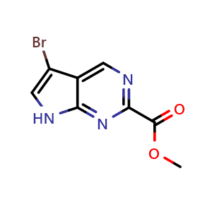 Chemical structure of Methyl 5-bromo-7H-pyrrolo[2,3-d]pyrimidine-2-carboxylate , CAS 1638767-44-8, AChemBlock L22129