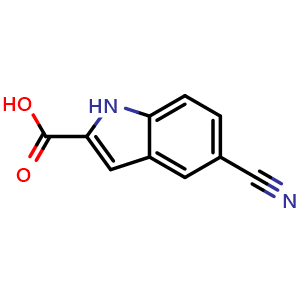 Chemical structure of 5-Cyano-1H-indole-2-carboxylic acid , CAS 169463-44-9, AChemBlock L22142