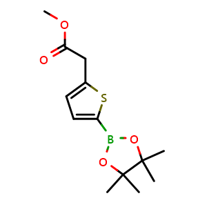 Chemical structure of methyl 2-(5-(4,4,5,5-tetramethyl-1,3,2-dioxaborolan-2-yl)thiophen-2-yl)acetate , CAS 1788894-41-6, AChemBlock L22165