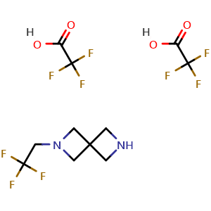Chemical structure of 2-(2,2,2-Trifluoroethyl)-2,6-diazaspiro[3.3]heptane ditrifluoroacetate , CAS 1810069-99-8, AChemBlock L22174