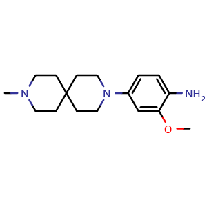 Chemical structure of 2-Methoxy-4-{9-methyl-3,9-diazaspiro[5.5]undecan-3-yl}aniline , CAS 1818847-36-7, AChemBlock L22186
