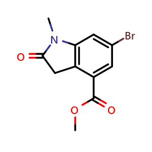 Chemical structure of methyl 6-bromo-1-methyl-2-oxoindoline-4-carboxylate , CAS 1818847-70-9, AChemBlock L22193