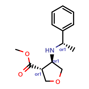 Chemical structure of Rel-methyl (3S,4S)-4-{[(1R)-1-phenylethyl]amino}oxolane-3-carboxylate , CAS 2055840-97-4, AChemBlock L22251