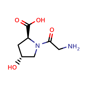 Chemical structure of (2S,4R)-1-(2-Aminoacetyl)-4-hydroxypyrrolidine-2-carboxylic acid , CAS 24587-32-4, AChemBlock L22281