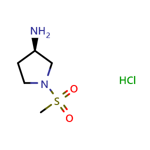 Chemical structure of (3R)-1-Methanesulfonylpyrrolidin-3-amine hydrochloride , CAS 651056-85-8, AChemBlock L22385