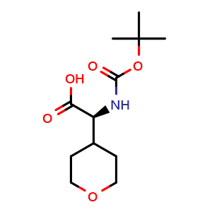 Chemical structure of (S)-2-((tert-butoxycarbonyl)amino)-2-(tetrahydro-2H-pyran-4-yl)acetic acid , CAS 711017-85-5, AChemBlock L22399