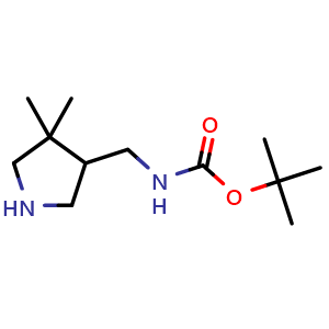 Chemical structure of tert-Butyl N-[(4,4-dimethylpyrrolidin-3-yl)methyl]carbamate , CAS 869292-47-7, AChemBlock L22443