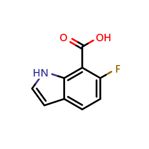 Chemical structure of 6-Fluoro-1H-indole-7-carboxylic acid , CAS 875305-42-3, AChemBlock L22453