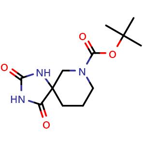 Chemical structure of tert-Butyl 2,4-dioxo-1,3,7-triazaspiro[4.5]decane-7-carboxylate , CAS 887120-96-9, AChemBlock L22464