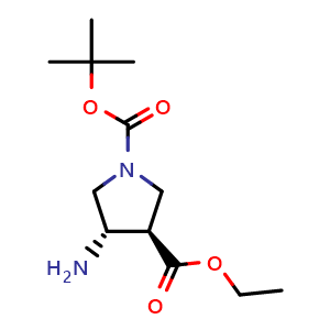 Chemical structure of 1-tert-Butyl 3-ethyl (3R,4S)-4-aminopyrrolidine-1,3-dicarboxylate , CAS 895243-98-8, AChemBlock L22468