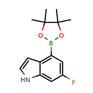 Chemical structure of 6-Fluoro-4-(4,4,5,5-tetramethyl-1,3,2-dioxaborolan-2-yl)-1H-indole , CAS 955978-85-5, AChemBlock L22516