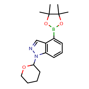 Chemical structure of 1-(Oxan-2-yl)-4-(tetramethyl-1,3,2-dioxaborolan-2-yl)-1H-indazole , CAS 956388-05-9, AChemBlock L22517