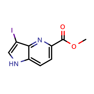 Chemical structure of Methyl 3-iodo-1H-pyrrolo[3,2-b]pyridine-5-carboxylate , CAS 1190310-84-9, AChemBlock M15000