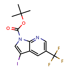 Chemical structure of Tert-butyl 3-iodo-5-(trifluoromethyl)-1H-pyrrolo[2,3-b]pyridine-1-carboxylate , CAS 1228183-72-9, AChemBlock M15080