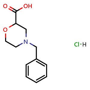 Chemical structure of 4-Benzyl-2-morpholinecarboxylic acid hydrochloride , CAS 135072-15-0, AChemBlock M15179
