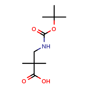 Chemical structure of 2,2-Dimethyl-3-[(2-methylpropan-2-yl)oxycarbonylamino]propanoic acid , CAS 180181-02-6, AChemBlock M15184