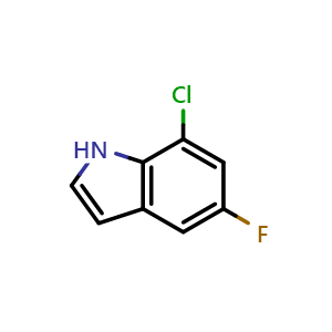 Chemical structure of 7-Chloro-5-fluoro-1H-indole , CAS 259860-01-0, AChemBlock M15243