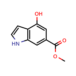 Chemical structure of Methyl 4-hydroxy-1H-indole-6-carboxylate , CAS 77140-48-8, AChemBlock M15258