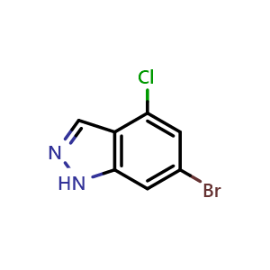 Chemical structure of 6-Bromo-4-chloro-1H-indazole , CAS 885518-99-0, AChemBlock M15262