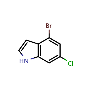Chemical structure of 4-Bromo-6-chloro-1H-indole , CAS 885519-23-3, AChemBlock M15264
