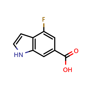 Chemical structure of 4-Fluoro-1H-indole-6-carboxylic acid , CAS 885520-31-0, AChemBlock M15265