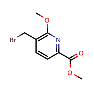 Chemical structure of 5-Bromomethyl-6-methoxy-pyridine-2-carboxylic acid methyl ester , CAS 401792-84-5, AChemBlock M15287