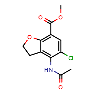 Chemical structure of Methyl 4-(acetylaMino)-5-chloro-2,3-dihydro-1-benzofuran-7-carboxylate , CAS 143878-29-9, AChemBlock M15378