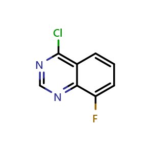 Chemical structure of 4-Chloro-8-fluoroquinazoline , CAS 124429-27-2, AChemBlock M15504