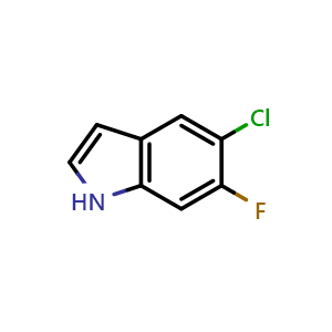 Chemical structure of 5-Chloro-6-fluoro-1H-indole , CAS 169674-57-1, AChemBlock M15526