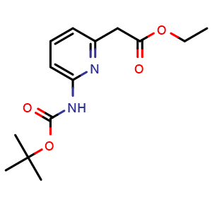 Chemical structure of Ethyl 2-(6-((tert- butoxycarbonyl)amino)pyridin-2-yl)acetate , CAS 408365-87-7, AChemBlock M15559