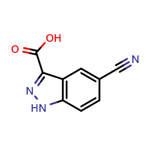 Chemical structure of 5-Cyano-1H-indazole-3-carboxylic acid , CAS 885520-03-6, AChemBlock M15595