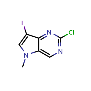 Chemical structure of 2-Chloro-7-iodo-5-methyl-5H-pyrrolo[3,2-d]pyrimidine , CAS 1152475-62-1, AChemBlock M15723